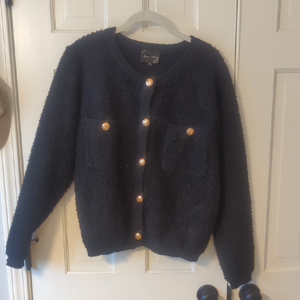 Line & Dot Black Lady Cardigan with Gold Buttons M